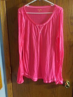 Mudd Y2k Hot Pink Long-Sleeve Scoop Neck Top  Sheer Lightweight XL